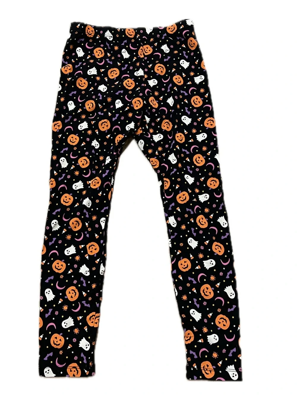 Wonder Nation | Kids Halloween Pumpkin & Ghost Print Leggings Black/Orange Sz XL